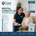 Cura Academy Mental Capacity Act training course with a caregiver and elderly person in a home setting.