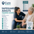 Cura Academy safeguarding adults training course with a woman and elderly woman discussing safety.