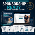 Sponsorship Ready UK Care Worker System packaging with digital materials on a dark blue background