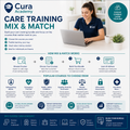Cura Academy care training mix and match program with a woman using a laptop.